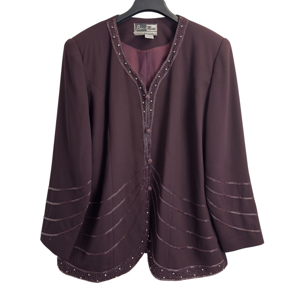 Ben Marc International Plum Beaded Rhinestone Evening Jacket Women Size 18